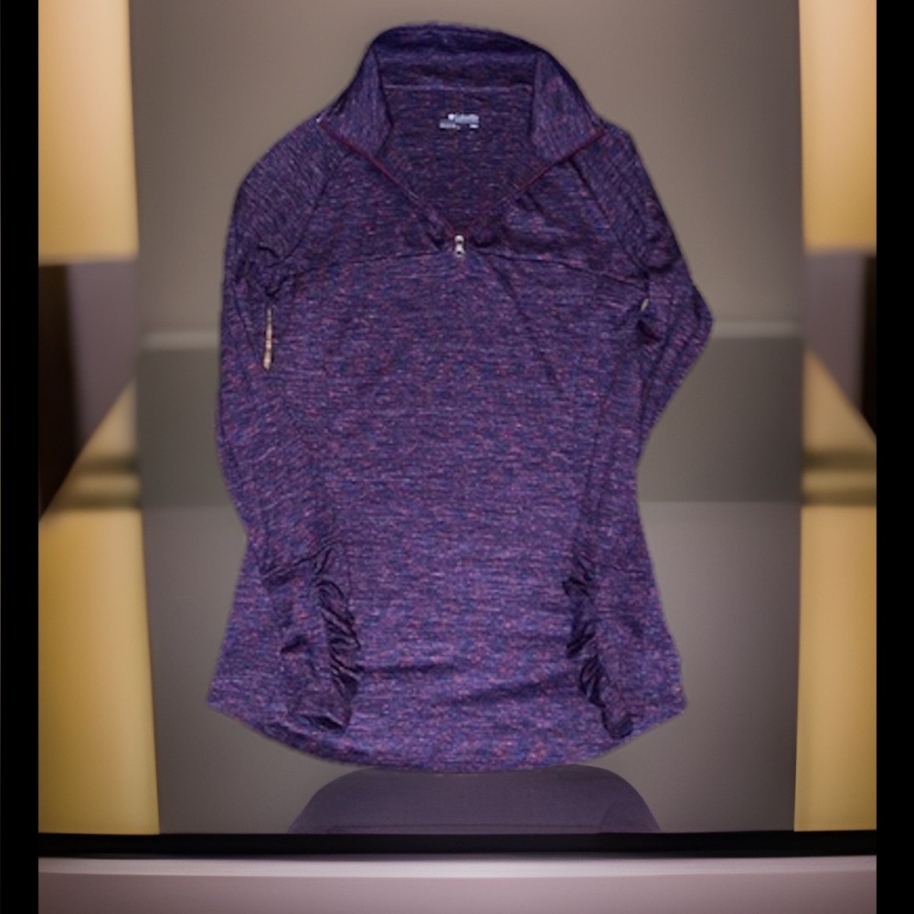 Columbia Omni-Wick 1/4 -Zip Pullover Purple Heathered Ruffle Cuffs Active Jacket